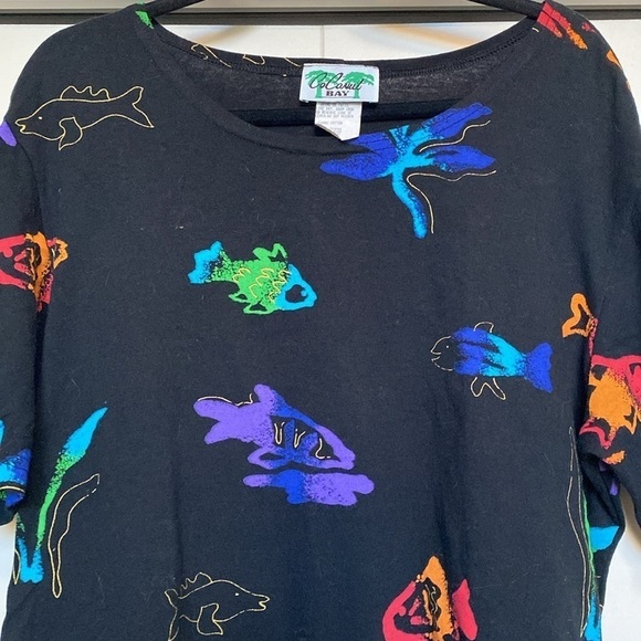 Coconut Bay Mini Dress Womens XL Fish Tropical Beach Novelty Cotton Made in USA - Picture 3 of 6